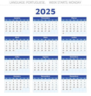 Portekiz takvimi 2025 - Portekiz tasarım illüstrasyonu 12 ay
