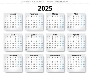 Portekiz takvimi 2025 - Portekiz 'in yıllık vektör modern illüstrasyonu