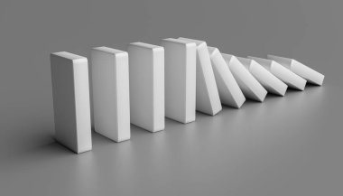Gri arkaplanda beyaz dikdörtgen bloklar ile domino etkisi düşüyor