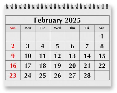 Aylık takvimin bir sayfası - Kış ayı Şubat 2025