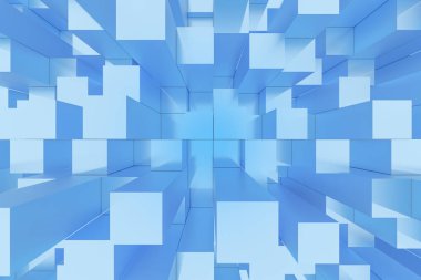Bakış açısında mavi geometrik bloklar ile soyut 3d arkaplan