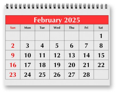 Aylık takvimin bir sayfası - Kış ayı Şubat 2025