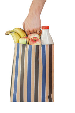 Yiyecek dolu el ve alışveriş torbası. png şeffaf