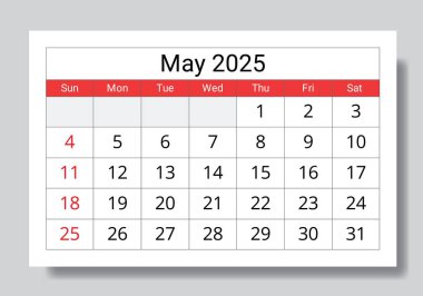 2025 takvim olabilir. Aylık İngilizce takvimlerin vektör koleksiyonu. Pazar başlangıcıyla tasarım