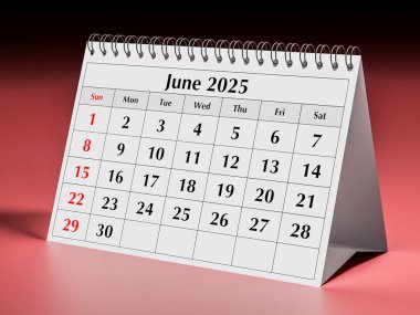Haziran 2025 takvimi. İlkbaharda yıllık iş takvimlerinin bir sayfası