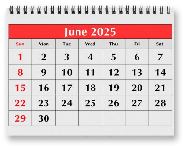 Yıllık takvimin bir sayfası - Yaz ayı Haziran 2025