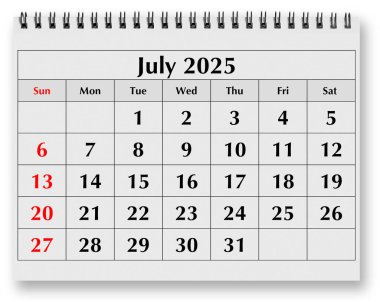 Aylık takvimin bir sayfası - Yaz ayı Temmuz 2025