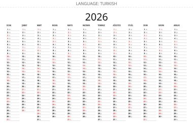 Türkiye için minimalist tasarıma sahip basit 2026 Türkçe takvim planlayıcısı