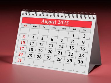Ağustos 2025 takvimi. Aylık iş takvimlerinin bir sayfası