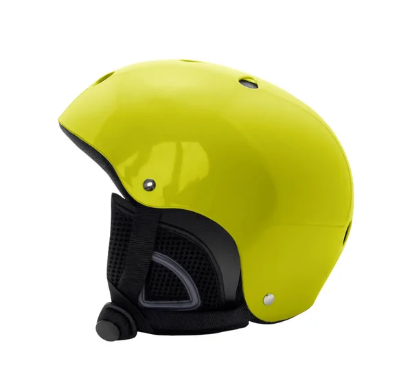 白い背景に隔離された黄色のスキーヘルメット — ストック写真