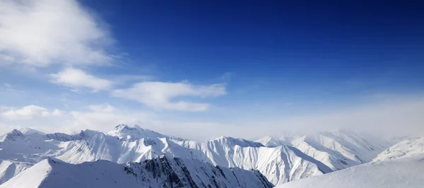 Panoramic View Snowy Mountains Blue Sky Clouds Caucasus Mountains Winter — Stock Photo, Image
