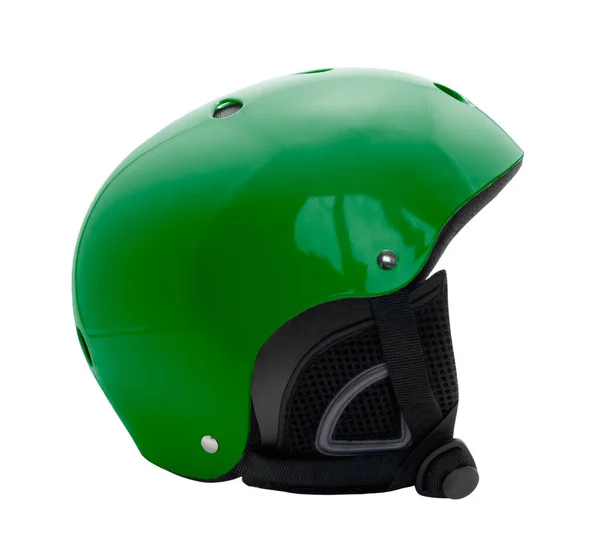 白色背景的绿色雪板头盔 — 图库照片