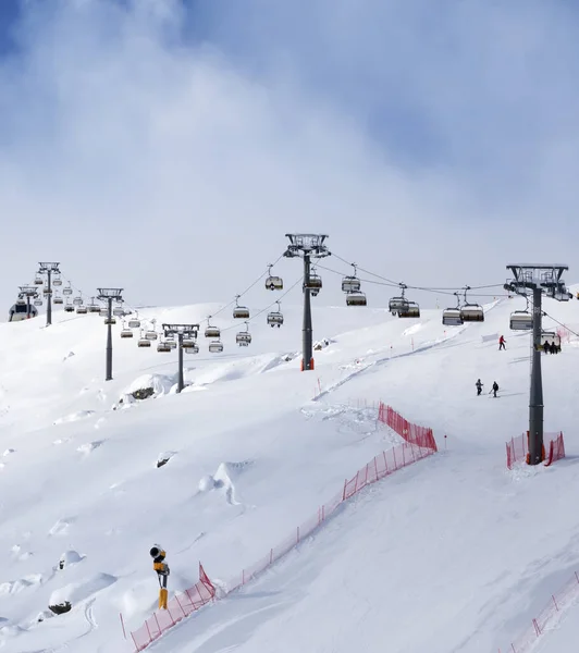 Prepared Snowy Ski Slope Ski Lift Sunny Winter Evening Caucasus — Stock Photo, Image