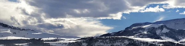 Panorama Winter Snowy Mountains Sunny Evening Caucasus Mountains Azerbaijan Shahdagh — Stock Photo, Image