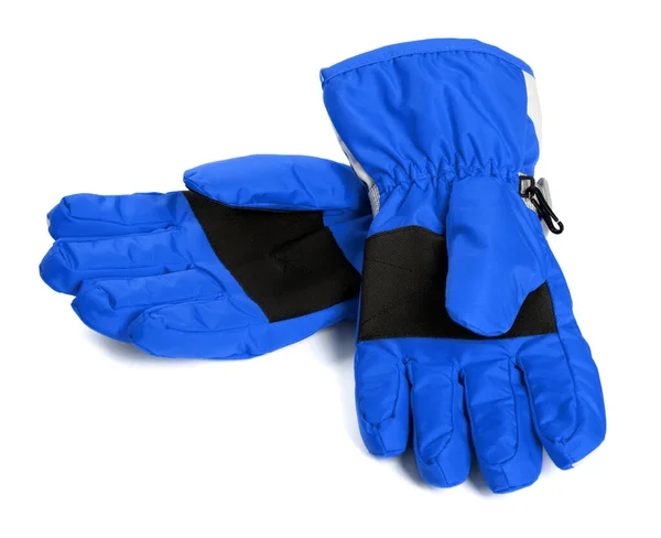 Paar Blauwe Winter Ski Handschoenen Geïsoleerd Witte Achtergrond — Stockfoto