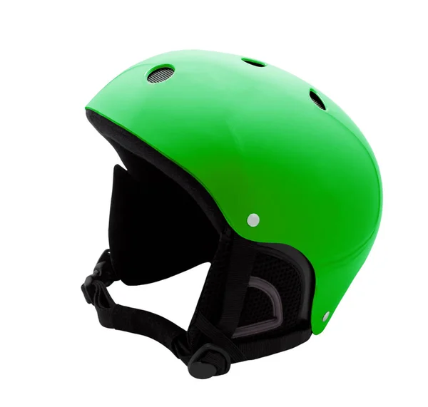 孤立在白色背景上的绿色滑雪头盔 — 图库照片