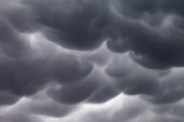 Sky with dark storm clouds before thunderstorm. Natural background at bad weather. 