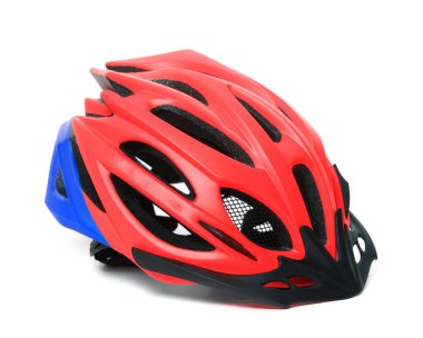 Red bicycle helmet isolated on white background