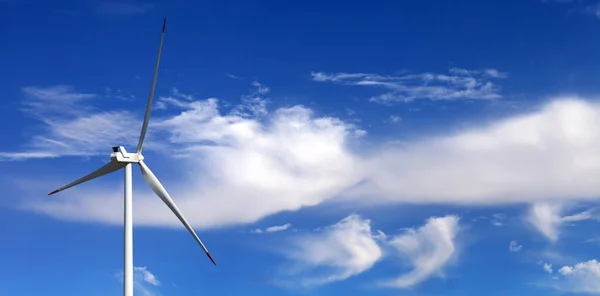 风力涡轮机和蓝天多云的全景 — 图库照片