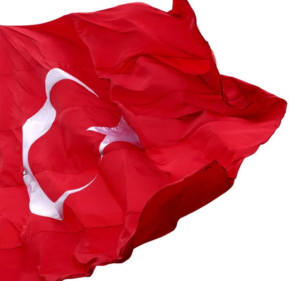 土耳其国旗在刮风的日子飘扬 被白色背景隔离 特写镜头 — 图库照片