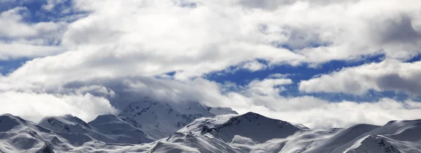 Panoramic View Snowy Mountains Cloudy Sky Evening Caucasus Mountains Svaneti — Stock Photo, Image