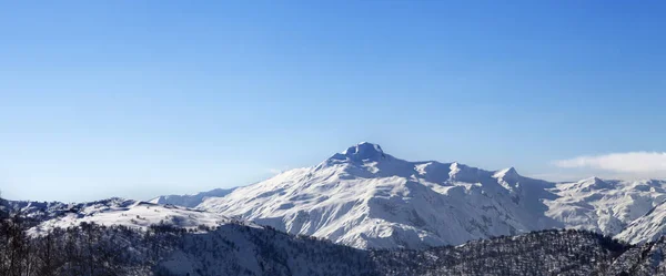 Panoramic View Snowy Mountains Blue Sky Sunny Morning Caucasus Mountains — Stock Photo, Image