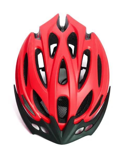 Красный Велосипедный Шлем Изолирован Белом Фоне Вид Сверху Стоковое Фото