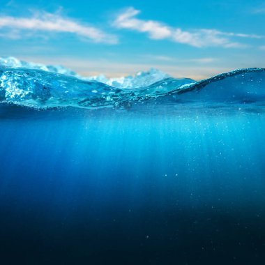 Deep underwater, abstract marine background. Tranquil view