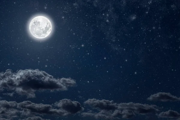 Tło Nocne Niebo Gwiazdami Księżyc Chmury Boże Narodzenie — Zdjęcie stockowe