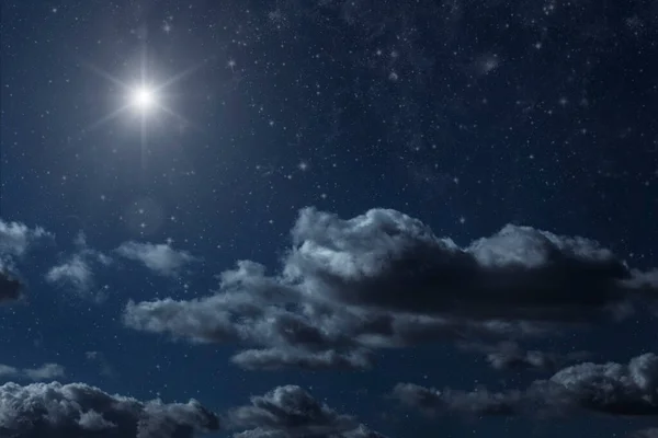 Cielo Nocturno Con Estrellas Luna Nubes Para Navidad —  Fotos de Stock