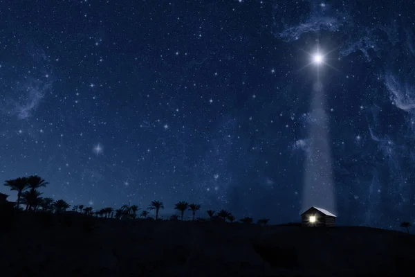 这颗星光照耀着耶稣基督圣诞节的马槽 — 图库照片