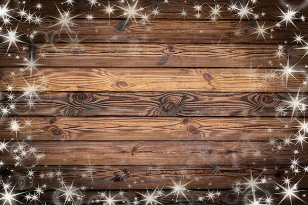 Brown Wood Wall Texture White Snow Stars Christmas Background — Stock Photo, Image