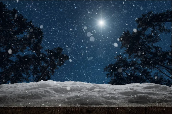 Winter Christmas Background Snow Wood — Stock Photo, Image