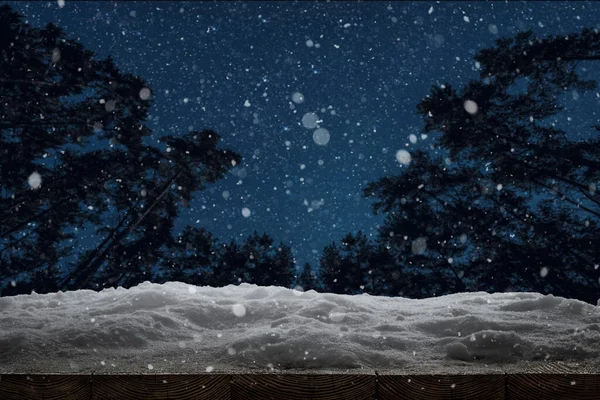 Winter Kerstmis Achtergrond Met Sneeuw Het Hout — Stockfoto