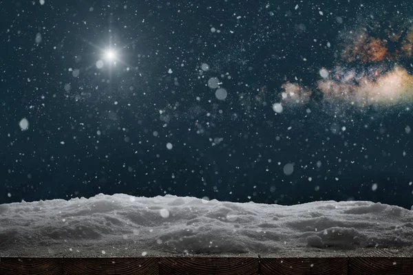 Winter Kerstmis Achtergrond Met Sneeuw Het Hout — Stockfoto