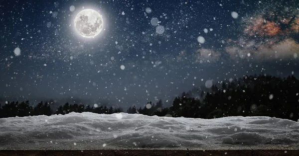 Inverno Sfondo Natale Con Neve Sul Legno — Foto Stock