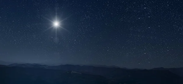 Estrella Brilla Sobre Pesebre Navidad Jesucristo — Foto de Stock