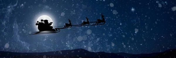 Santa Claus Vuela Nochebuena Cielo Nocturno Con Nieve —  Fotos de Stock