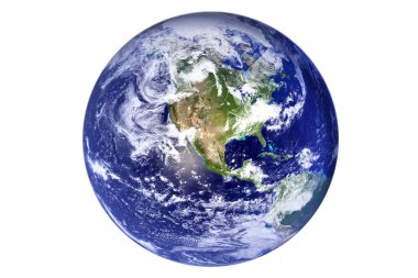 Beyaz arka plan üzerinde izole dünya küre. Nasa tarafından döşenmiş bu görüntü unsurları