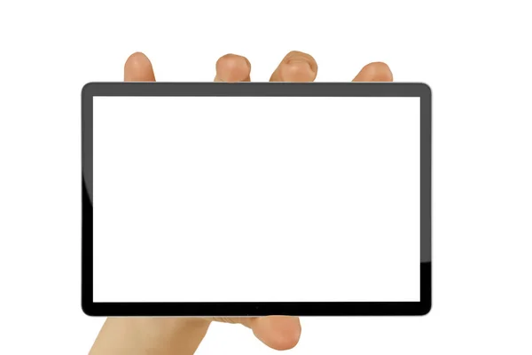 Tablet Ipad Uma Mão Sobre Fundos Brancos — Fotografia de Stock