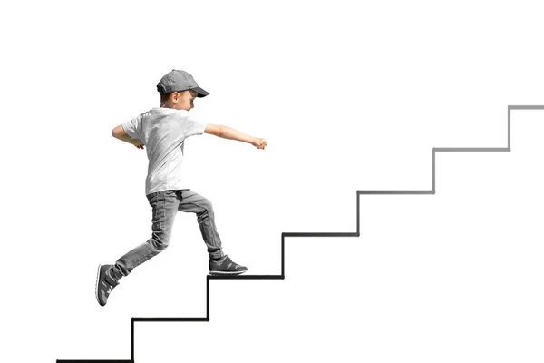 Концепція Зростання Бізнесу Молодий Бізнесмен Піднімається Кар Єрних Сходах Фоні — стокове фото