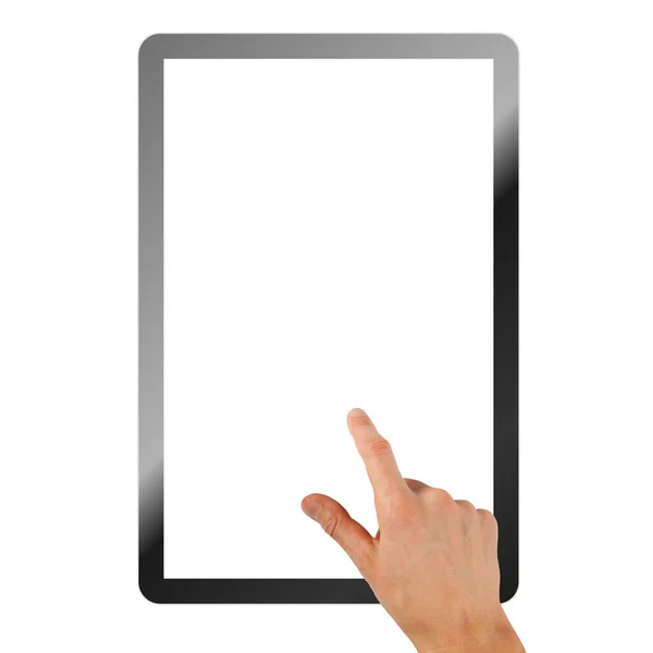 Tablette Ipad Dans Une Main Sur Les Fonds Blancs — Photo