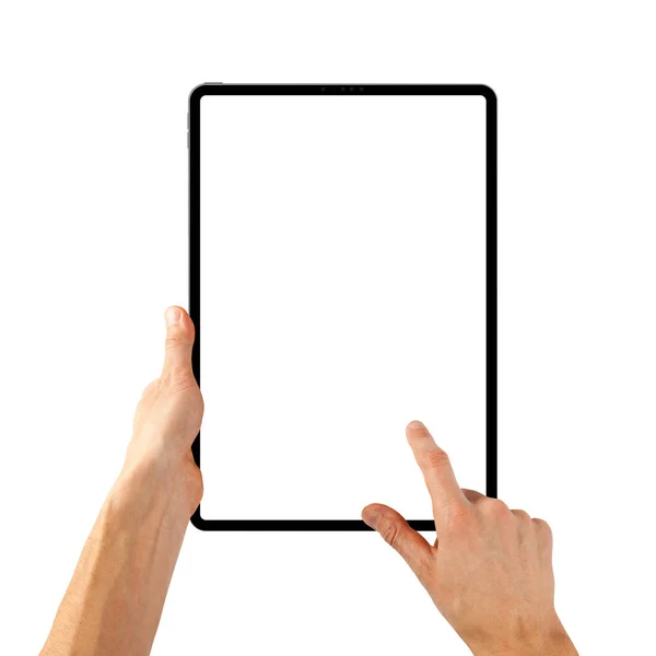 Tabletta Ipad Kezében Fehér Háttér — Stock Fotó