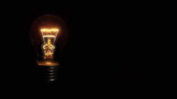 Siyah Arkaplanda Voltaj Düşürücü Ampulü Olan Parlak Bir Işık — Stok fotoğraf