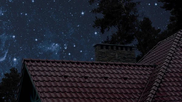 夜空の下の家の屋根は — ストック写真