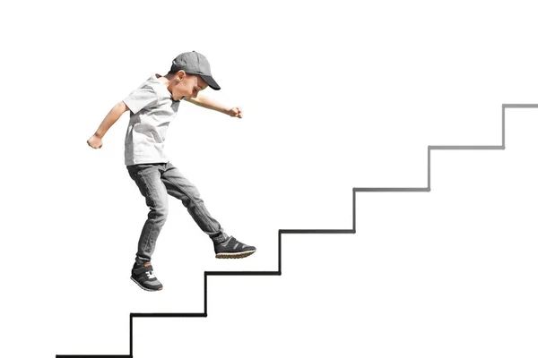 Концепция Роста Бизнеса Молодой Бизнесмен Поднимается Карьерной Лестнице Бэкграунде — стоковое фото