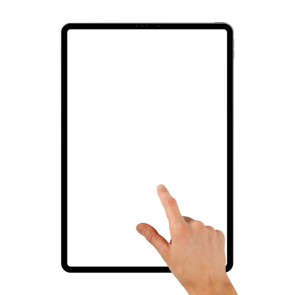 Планшетний Ipad Руці Білому Фоні — стокове фото