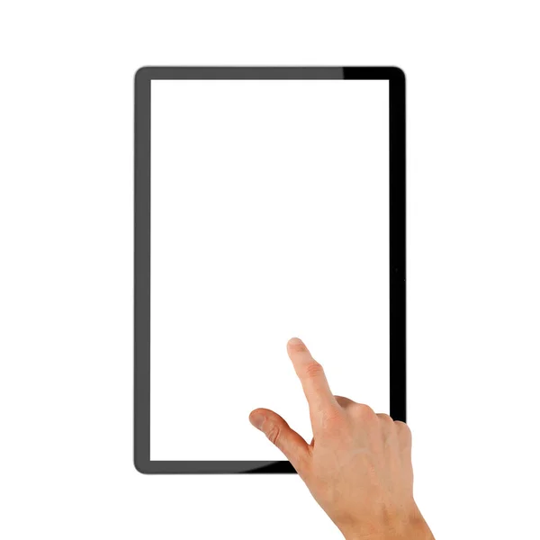 Tabletta Ipad Kezében Fehér Háttér — Stock Fotó