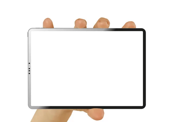 Tablett Ipad Hand Den Vita Bakgrunden — Stockfoto