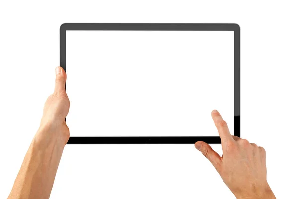 Tablet Ipad Hand White Backgrounds — Stock Photo, Image
